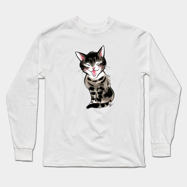 Laughing little tabby cat Long Sleeve T-Shirt by juliewu